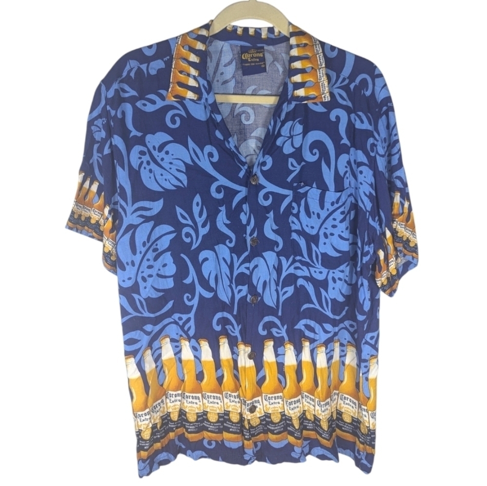 Corona Extra Mexican Cerveza Beer Button Up Hawaiian party T-shirt mens XL